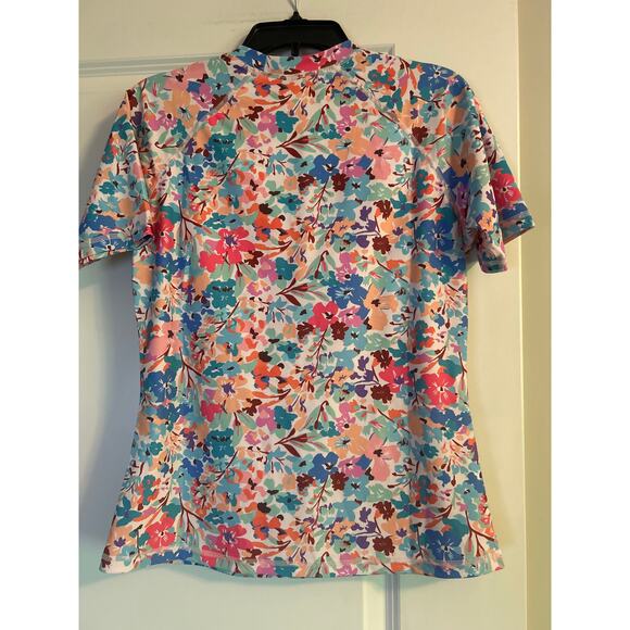 NWT Halcurt Floral Short Sleeve Swimsuit Top UPF 50+ Build in Bra Size Medium - Picture 2 of 7